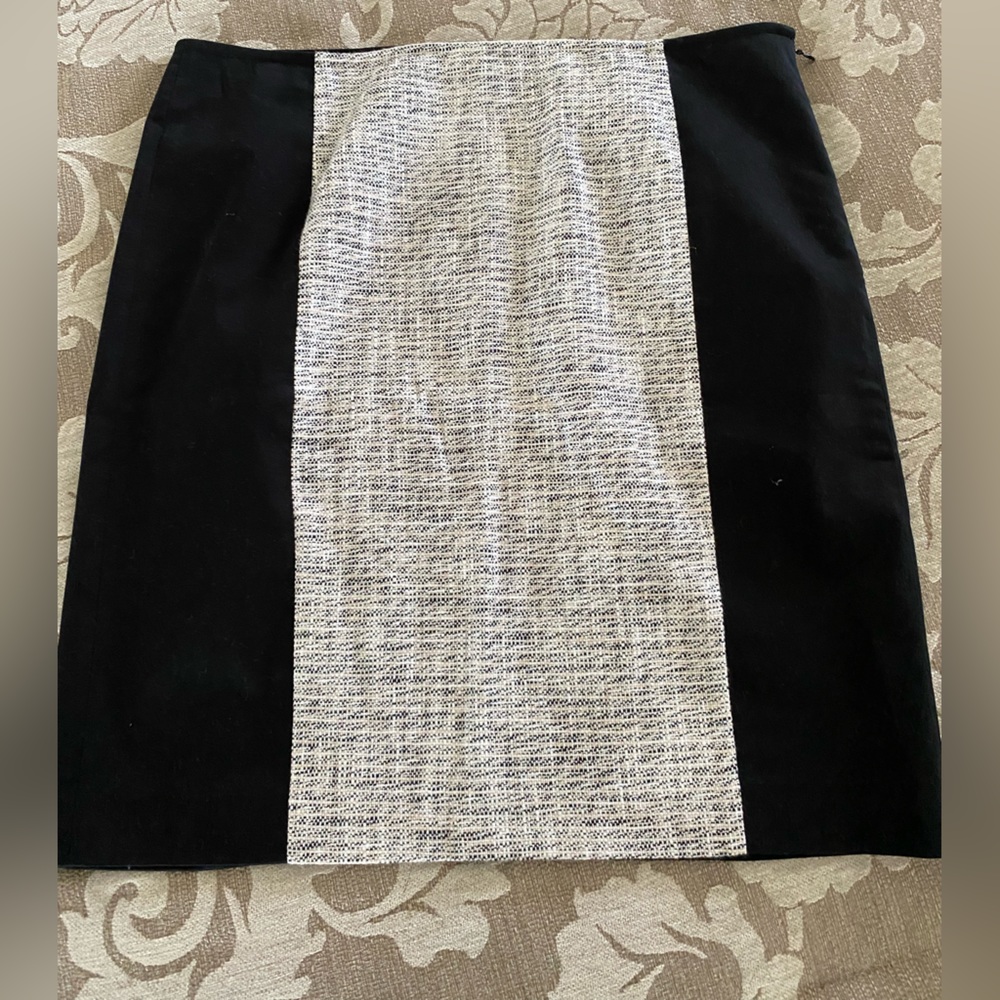 Black pencil skirts with white/grey heather front panel insert by DKNYC